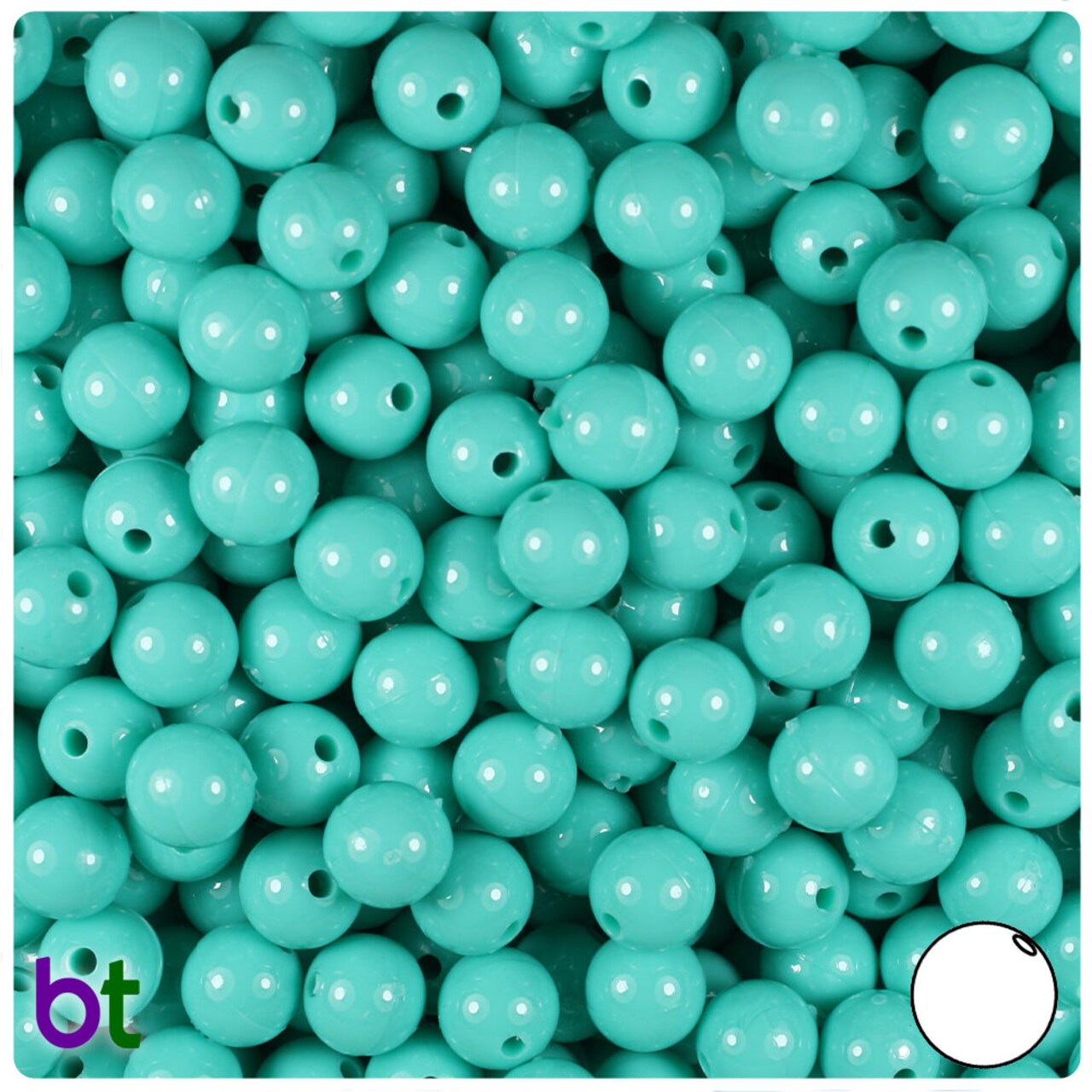 BeadTin Light Turquoise Opaque 8mm Round Plastic Craft Beads (300pcs)